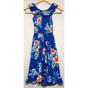 Hawaii Hangover Dress Womens Sz 8 Blue Hawaiian Floral Maxi Rayon Tropical